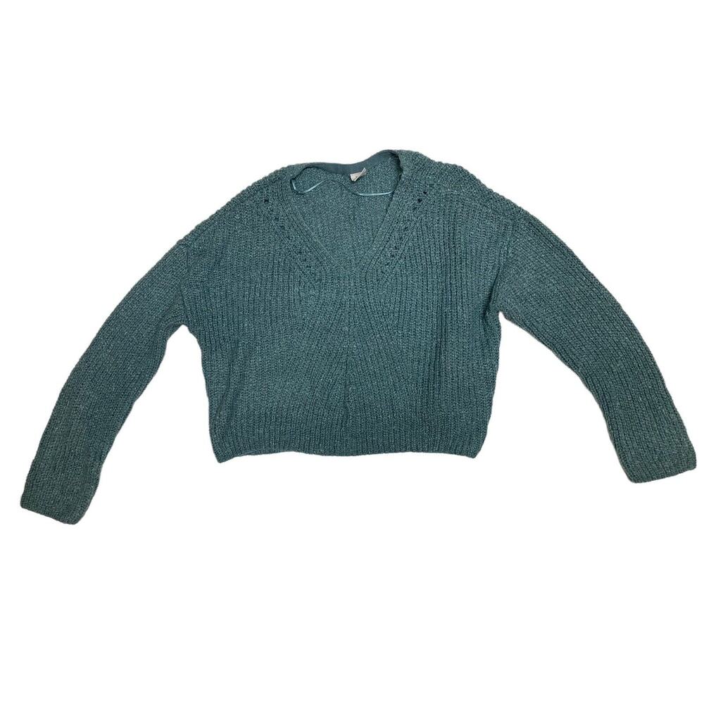 Me To We Cropped Pullover Long Sleeve Sweater Size XS Blue Green